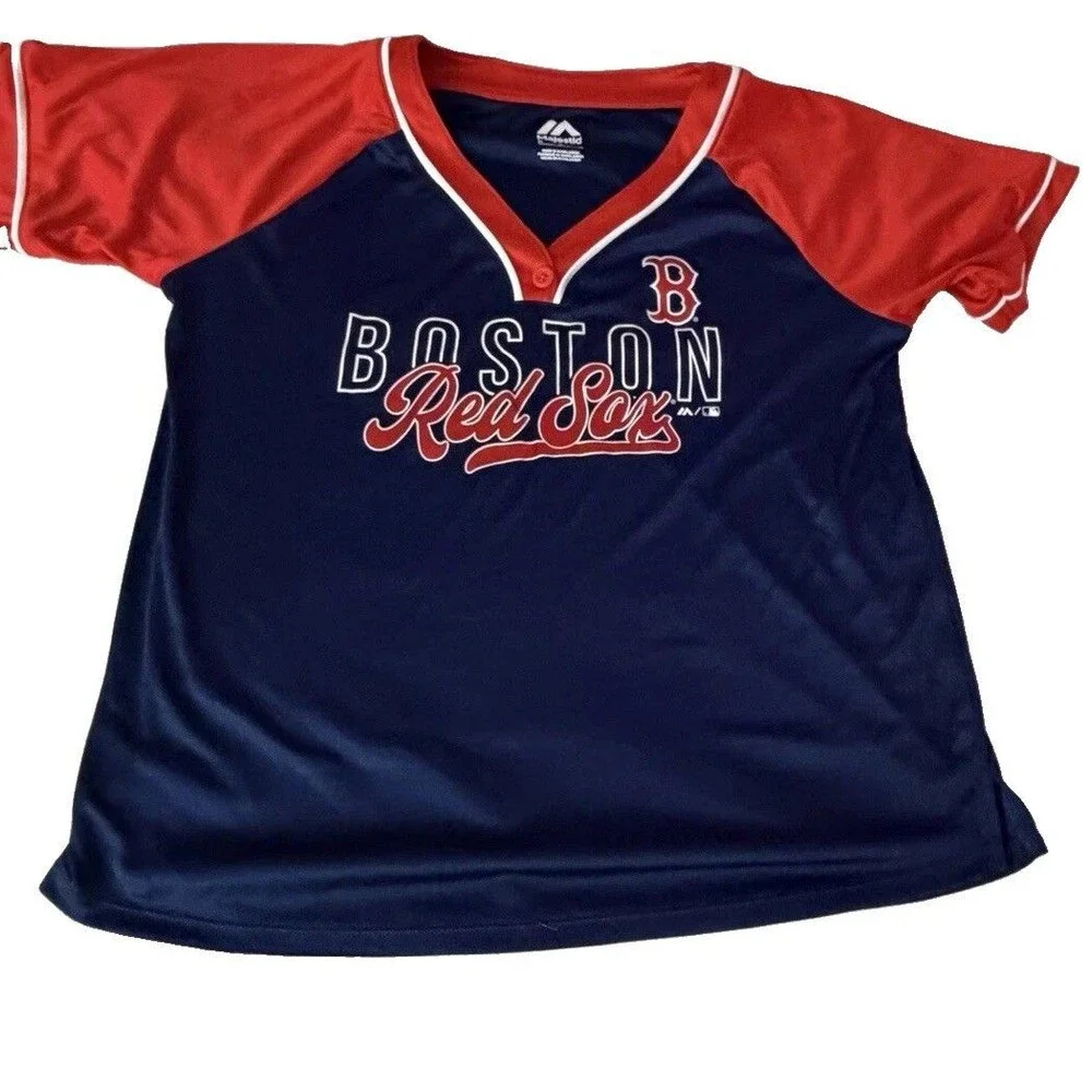 Majestic Boston Red Sox Women’s Medium MLB Baseball Jersey Shirt Navy Red